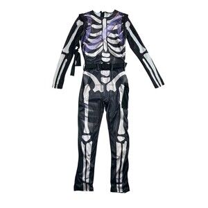Fortnite Skull Trooper Costume Jumpsuit Size L (8-10) Halloween Cosplay Dress-up